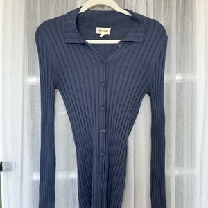 Open Edit Navy Ribbed Button-Front Cardigan